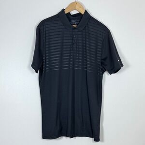 Nike Dri-FIT Mens Golf Polo Shirt Size L Black Striped Chest Performance Casual